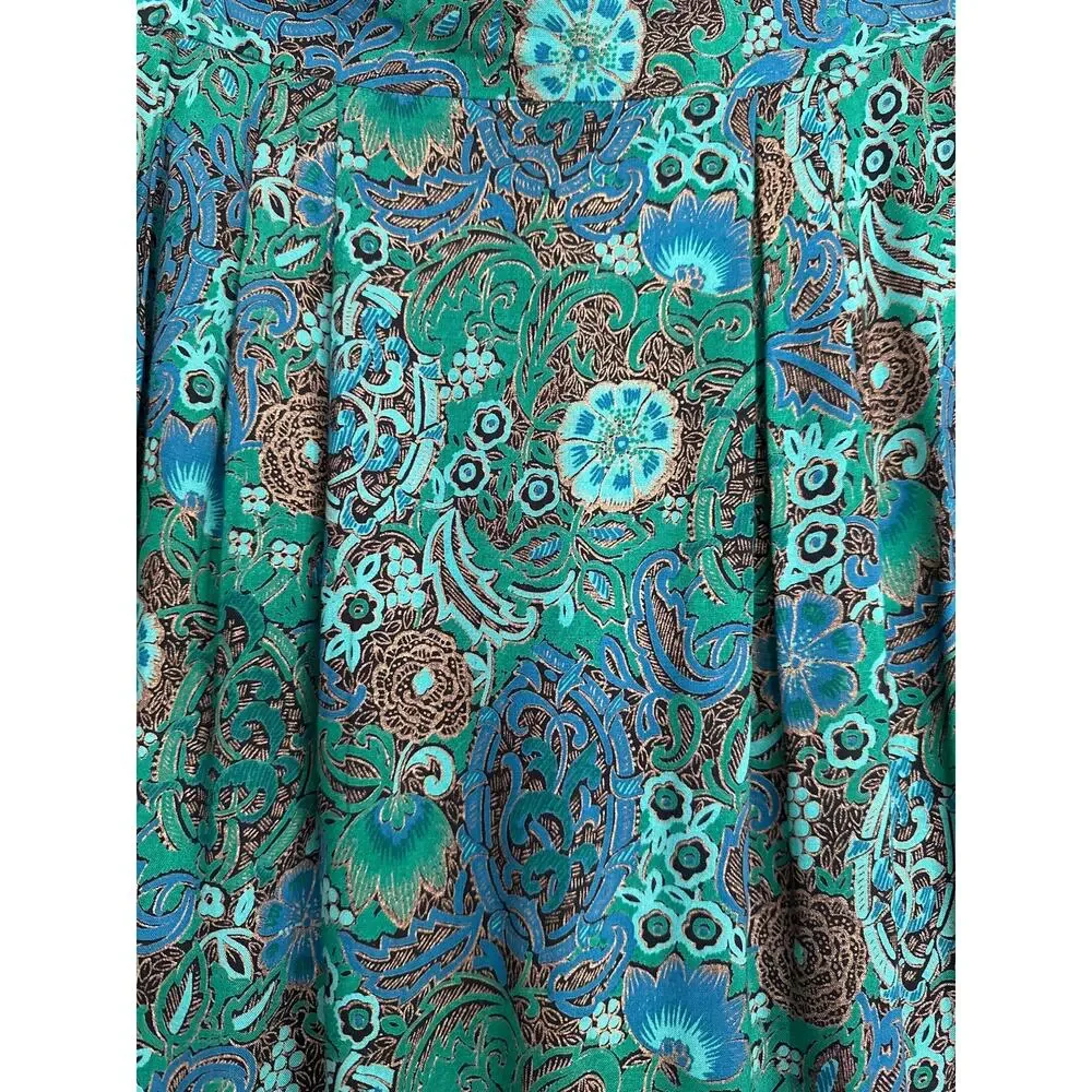 Vintage Kathryn Conover Union Made Green Paisley Straight Midi Skirt Size XXS
